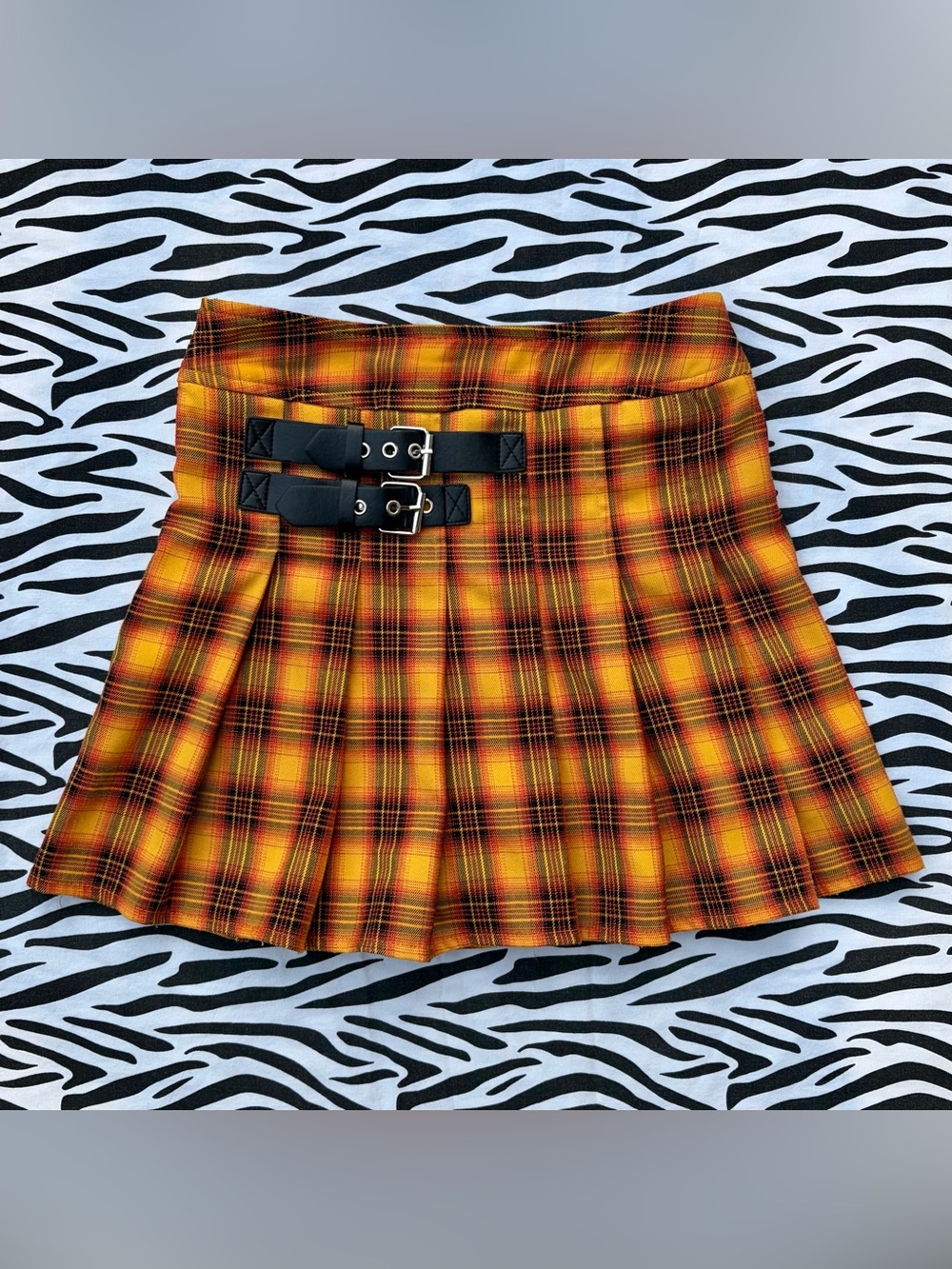 Y2k Orange Plaid Punk Mini Skirt